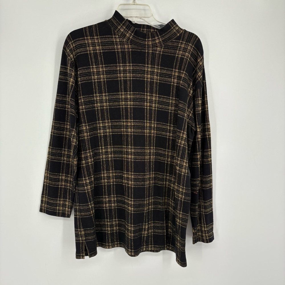 Vintage Westbound Black & Gold Metallic Mock Neck Tunic Sweater Size Large